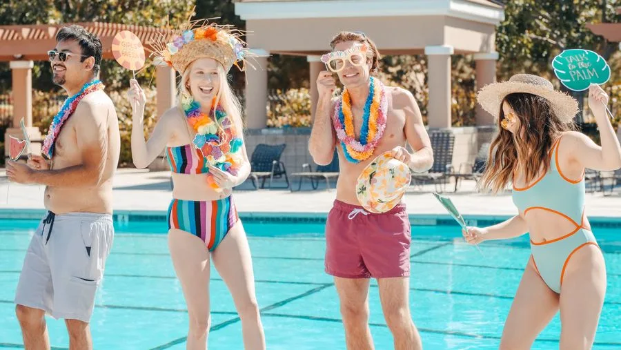 Residents at a community pool event